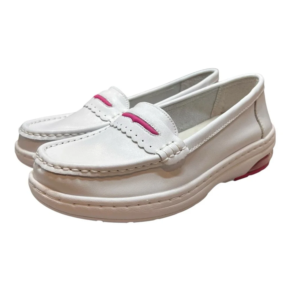 MaxMuxun White Pink Flat Anti-Skid Breathable Medical Nurse Shoes Women's Size 8